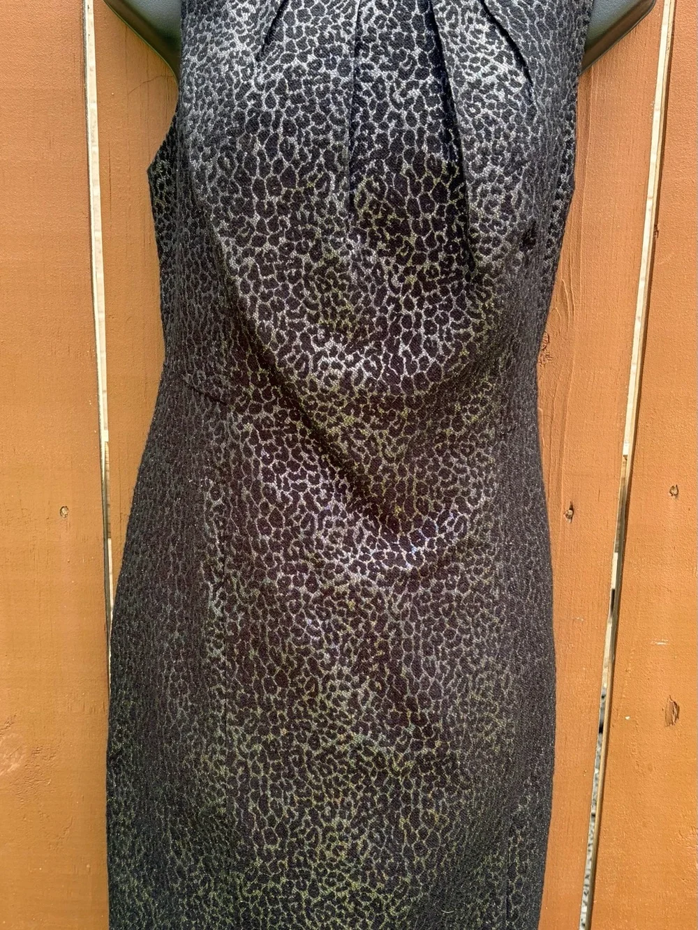 Michael Kors Black and Silver Metallic Leopard Midi Sheath Dress